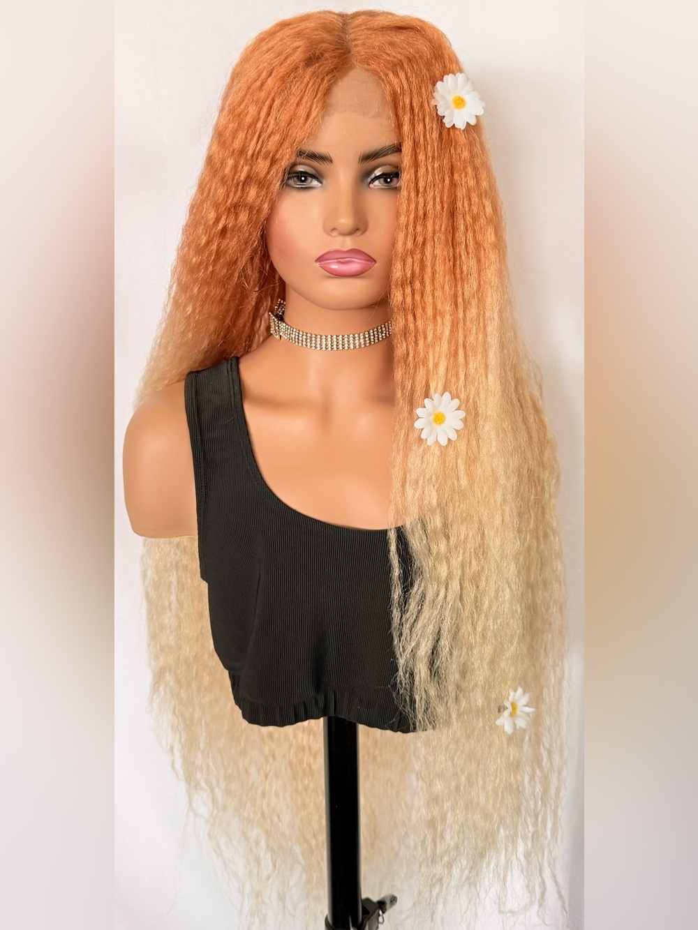 Long BoHo Style Orange 🧡 Mix Color Premium Fiber Lace Front Wig 🌼